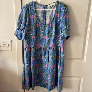 Floral Blue Dress with Pink Accents